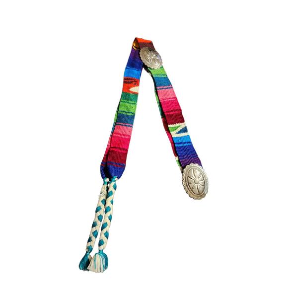 Vintage Silver Concho Belt Mexican Serape Woven Southwestern Boho Festival - Picture 5 of 6